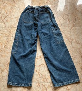Wide Leg Denim Cargo Pants