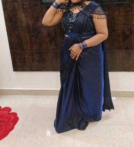 Elegant Navy Blue Embellished Saree