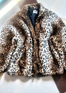 Leopard Print Fuzzy Jacket,fur coat,jacket