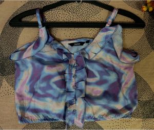 Pastel Abstract Print Ruffle Crop Top