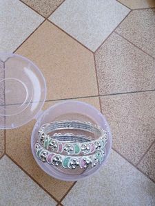 Silver Bangles with Pink &amp; Green Accents new bangl