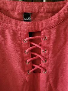 Kazo Coral Lace-Up Blouse