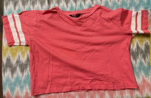 Coral Striped Sleeve T-Shirt