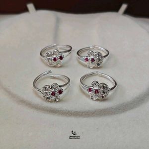 Silver Rings with Red &amp; White Stones