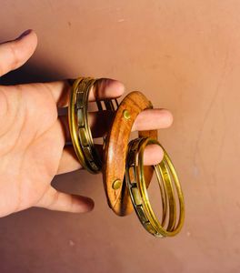 Boho Wooden &amp; Brass Bangles Set