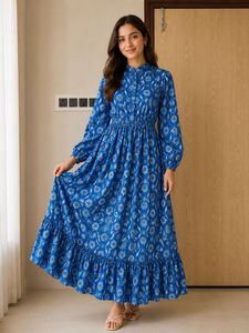 Women Blue Floral Printed Fit &amp; Flare Dress