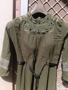 Full Length Gown With Beautiful Net Neck And Sleeves