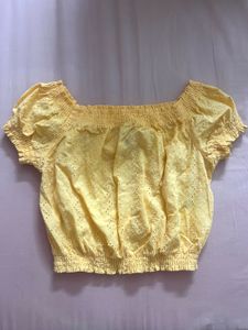 yellow off shoulder crop top