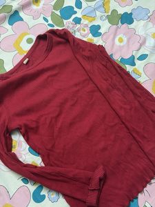 Ribbed Red Long Sleeve Top
