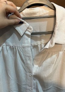 Elegant White Textured Button-Up Shirt