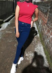 Roadster Crop Maroon Ribbed High Neck Top