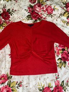 Vibrant Red Ruched Twist Top