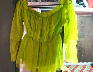 Off-Shoulder Sheer Lime Green Top