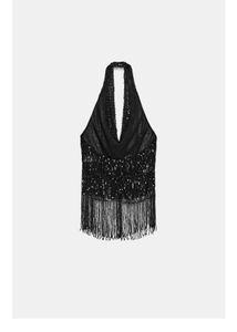 Zara Party wear sequin Black Halter Top with Fring