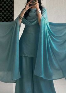 Cute short kurti with A line wide leg plazo Set
