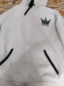 Mens White Zip-Up Hoodie L