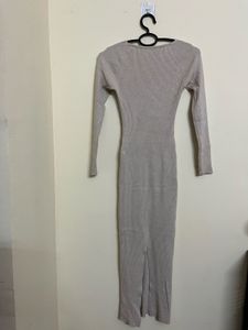 Ribbed Knit Long Sleeve Midi Dress