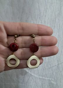 Red &amp; Cream Drop Earrings