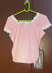 Cute Pink Lace Trimmed Top