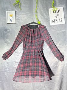 MANGO Red Plaid Long Sleeve Dress