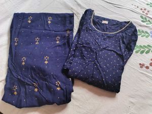 Navy Blue Printed Kurta plazzo Set