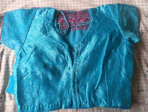 Set Of Beautiful Teal Saree with Pink Embroidery A