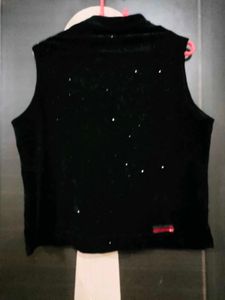 Partywear Sleevless Velvet Black Top
