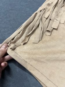 Tan Fringed Suede Shorts