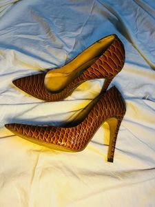 Chic Brown Snake Print Stiletto Heels