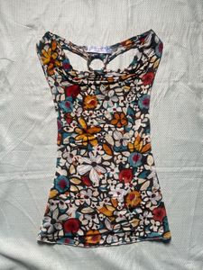Vintage Floral Print Cowl Neck Tank Top
