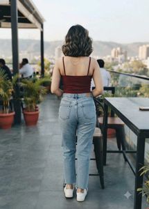 Maroon Ribbed Spaghetti Strap Crop Top