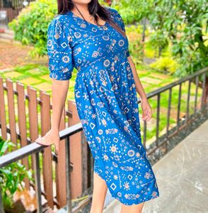 Beautiful Blue Printed Ethnic midi dress