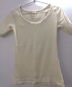 Cream Ribbed Short Sleeve Top