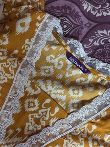 Yellow Printed Kurta Set with Lace Trim