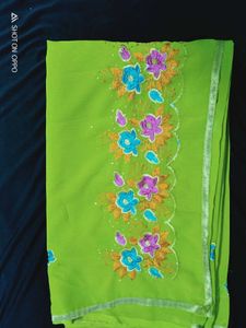 Beautifully Embellished Lime Green Saree