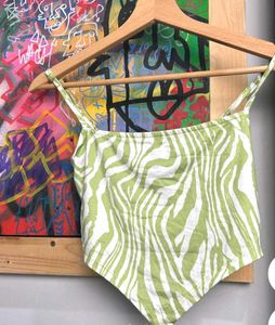 Green Zebra Print Crop Top