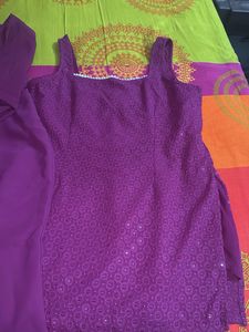 Beautiful Purple Embroidered suit set