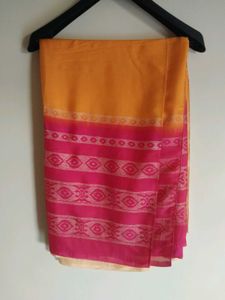 Vibrant Orange &amp; Pink Silk Saree