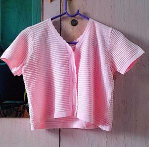 Pink Cropped Cardigan