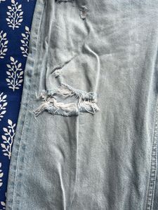 uniqlo Light Wash Distressed Wide Leg Jeans