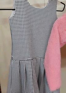 Girls Dress &amp; Pink Fur Jacket Set