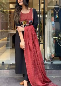 black and red kurta set