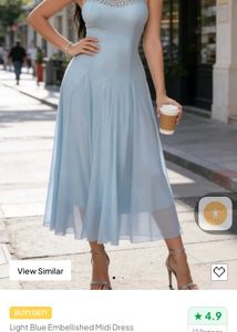 Light Blue Embellished Midi Dress