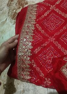 Designer red party wear saree
