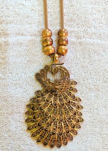 Gold-Tone Peacock Pendant Necklace with Earrings