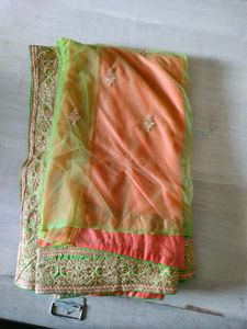 Beautiful Orange & Green Saree