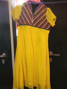 Bright Yellow Kurta with Unique Yoke Design