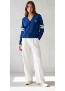 Korean Unisex Blue StripedCardigan Sweater.