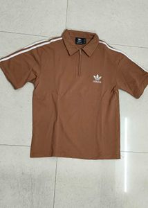Adidas Brown 1/4 Zip Polo T-Shirt