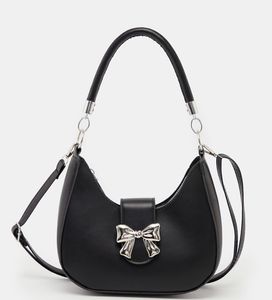 Chic Black Hobo Bag with Bow Detail